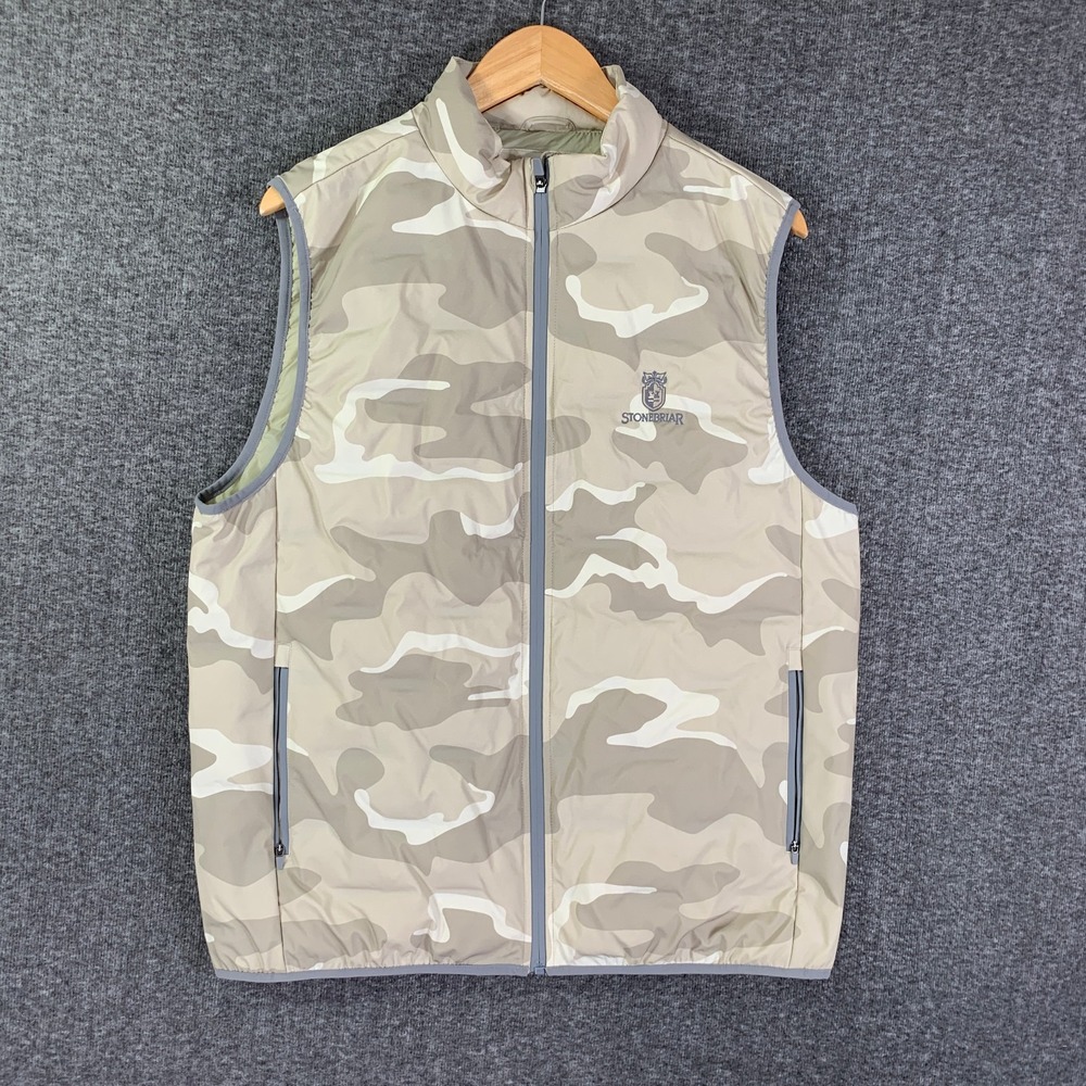 Straight Down Peak Vest Men Large Camo Goose Down Puffer Golf Performance Modern